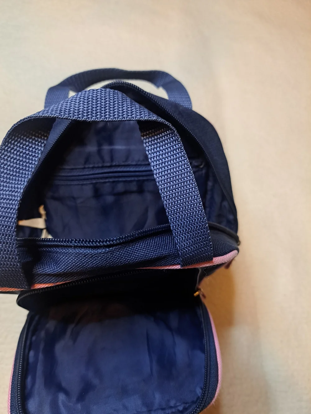 Vintage Jordache Kids Navy Mini Backpack with Pink Trim and Strawberry Patch